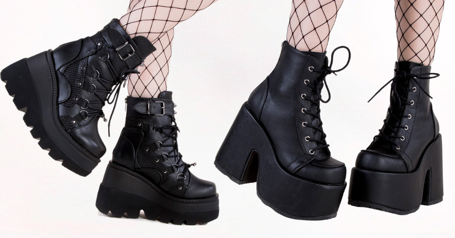 A pair of Demonia Shaker-60 Platform Boots and a pair of the Demonia Camel-203 Platform Boots