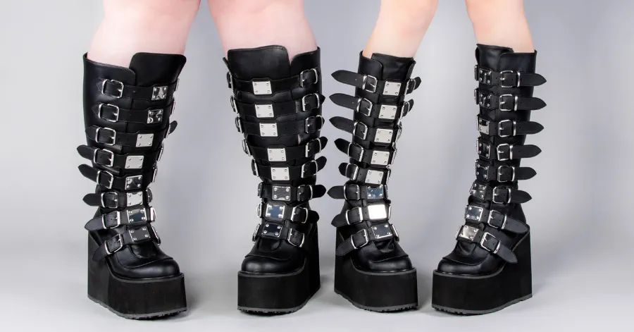 A Pair of Demonia Swing-815 Wide Calf Boots and a standard pair of Swing-815 Boots