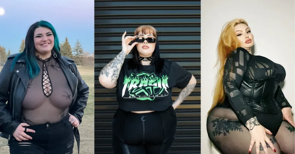 three models wearing plus size goth clothes from Tragic Beautiful